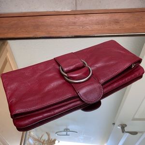 Red Leather Hobo Clutch Purse